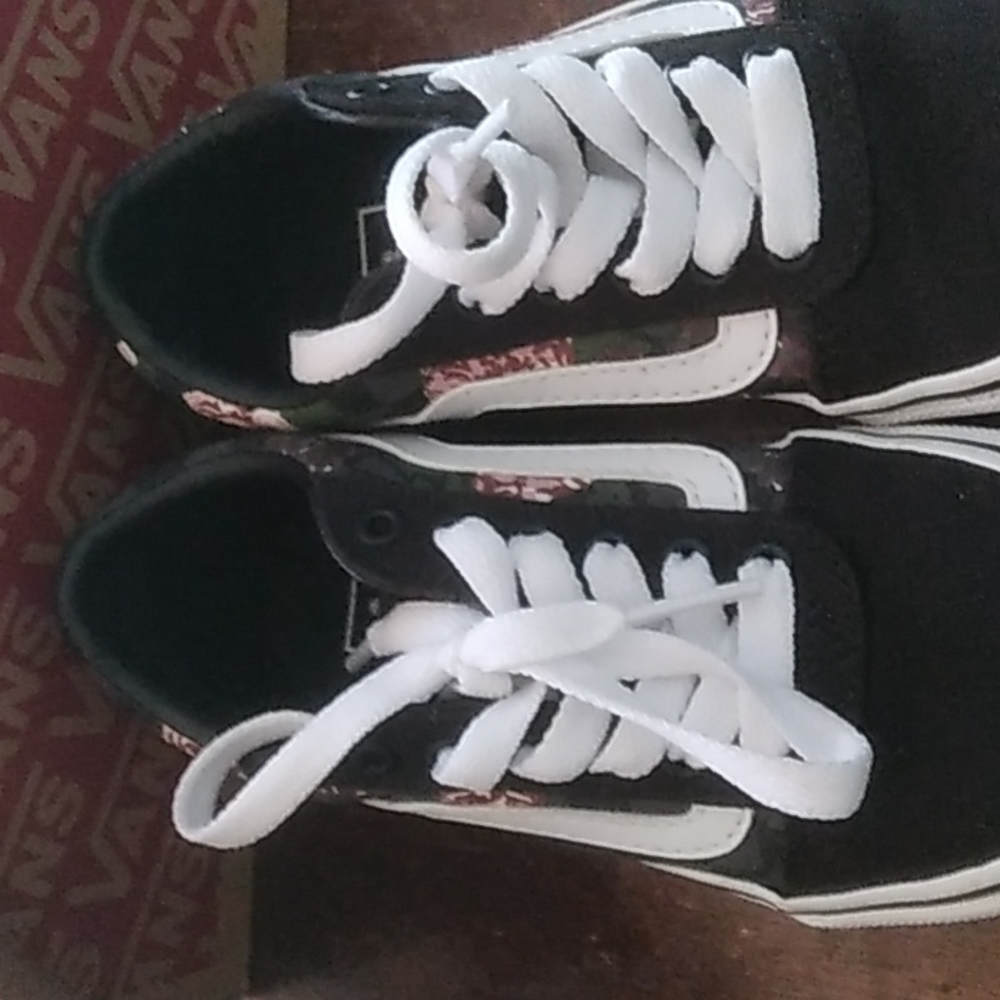 Vans size 12 youth unisex black flower and checks